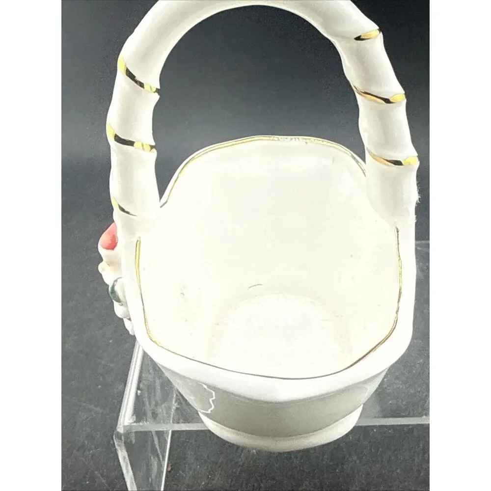 Vintage OCI Omnibus Christmas Santa Ceramic Candy Basket Dish Taiwan Sticker Vtg